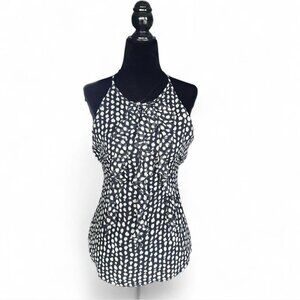 Navy White Polka Dot Halter Top Ruffle Detail Size 4 Classic Pin-Up